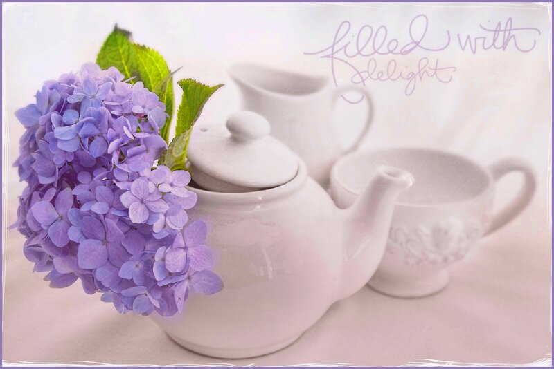 Purple Hydrangea with Teapot