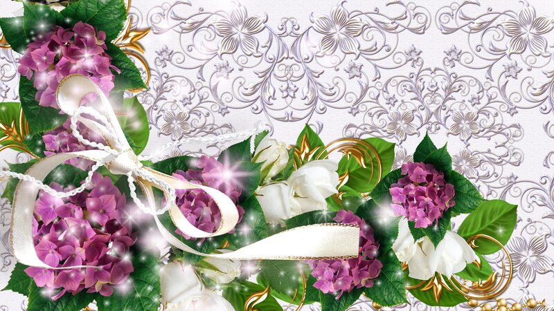 Purple Hydrangeas and White Roses