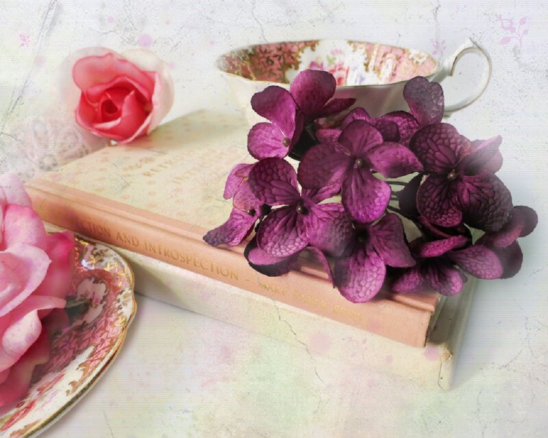 Purple Hydrangeas on Book