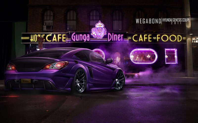 Purple Hyundai Coupe at Night