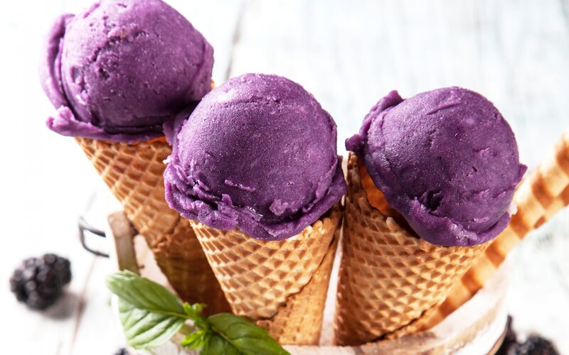 Purple Ice Cream Cones — Refreshing, Photograph