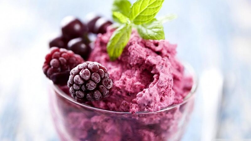 Purple Ice Cream Dessert — Refreshing, Photograph, Berries, Mint