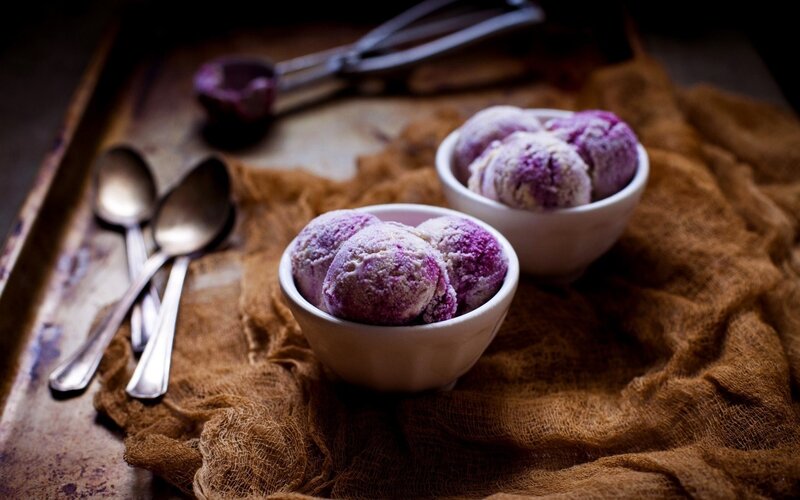 Purple ice cream in bowls