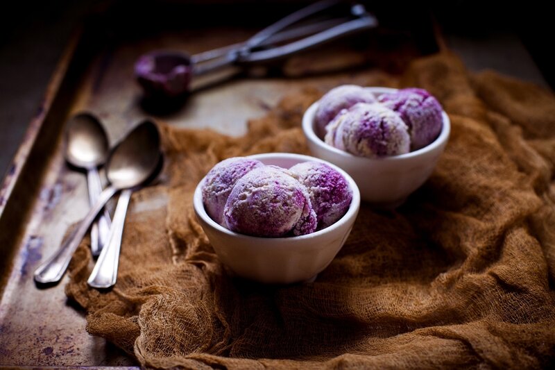 Purple Ice Cream Scoops — Brown, Dramatic