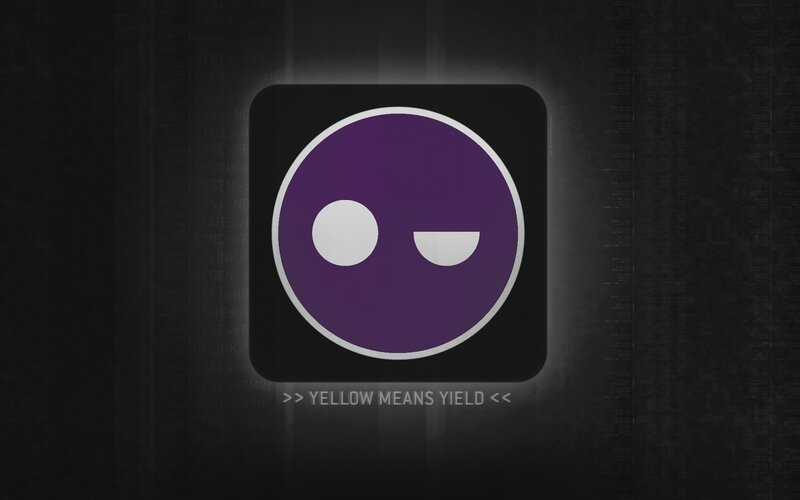 Purple icon with yield message