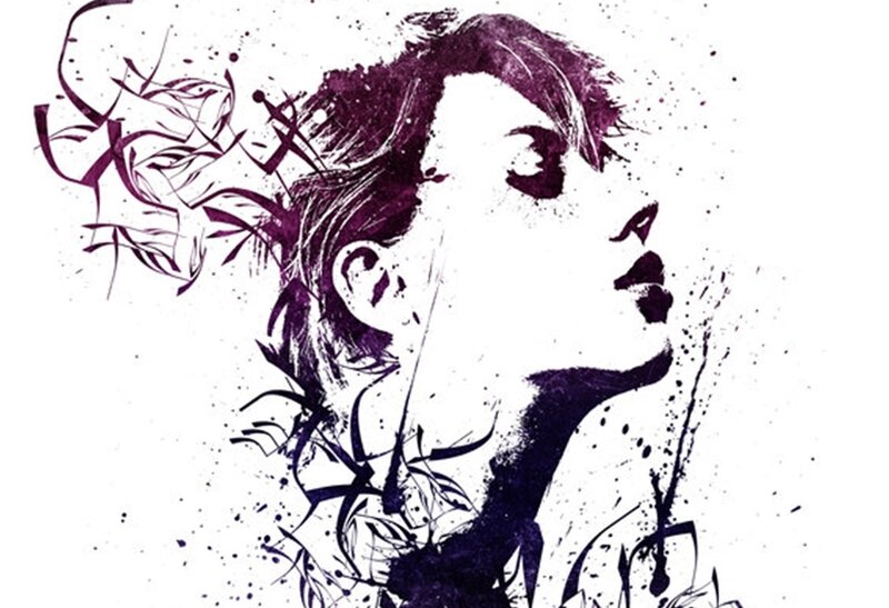 purple ink portrait of a woman