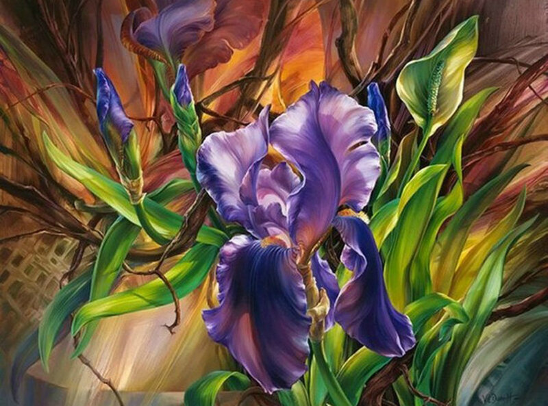 Purple Iris Flower — Dramatic, Painting