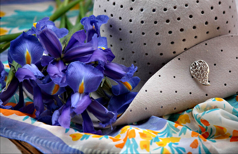 Purple Irises and Hat