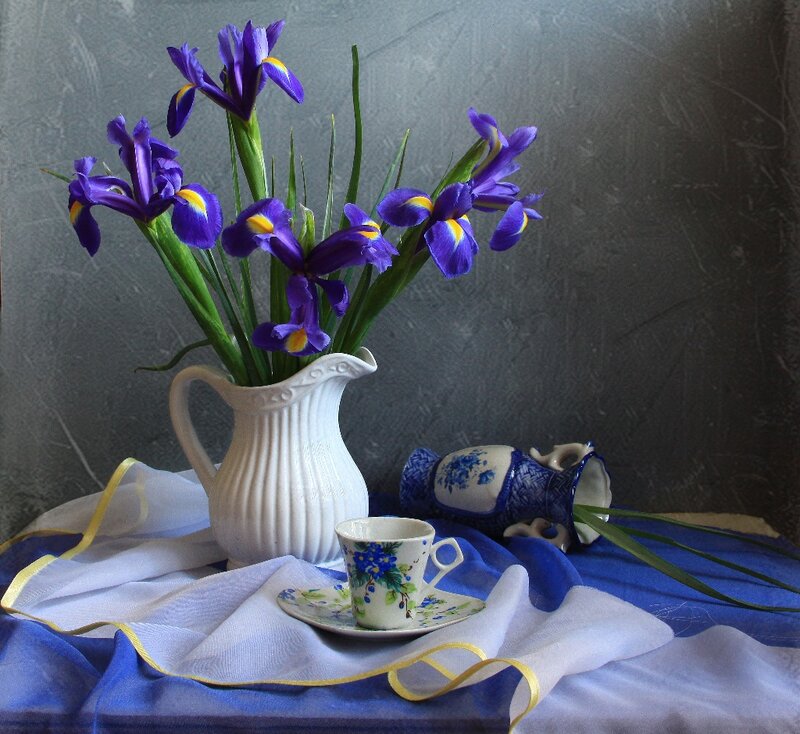 Purple Irises in a Pitcher