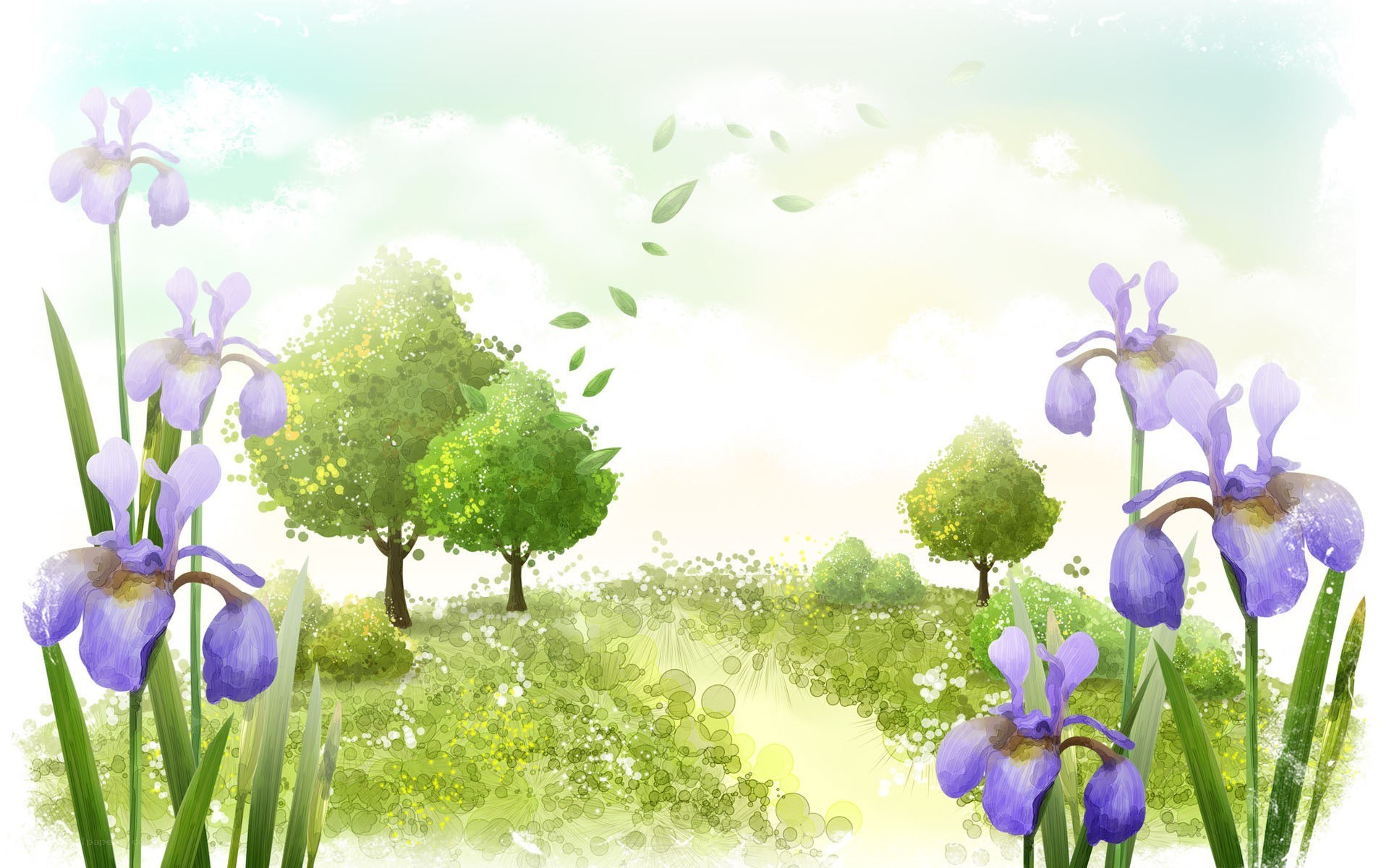 purple irises in a spring meadow