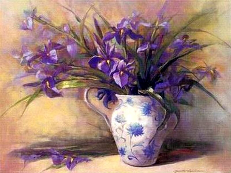 Purple Irises in a Vase — Calm