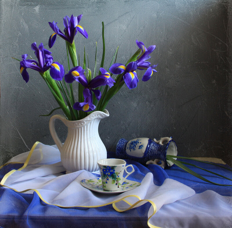 Purple Irises in Pitcher
