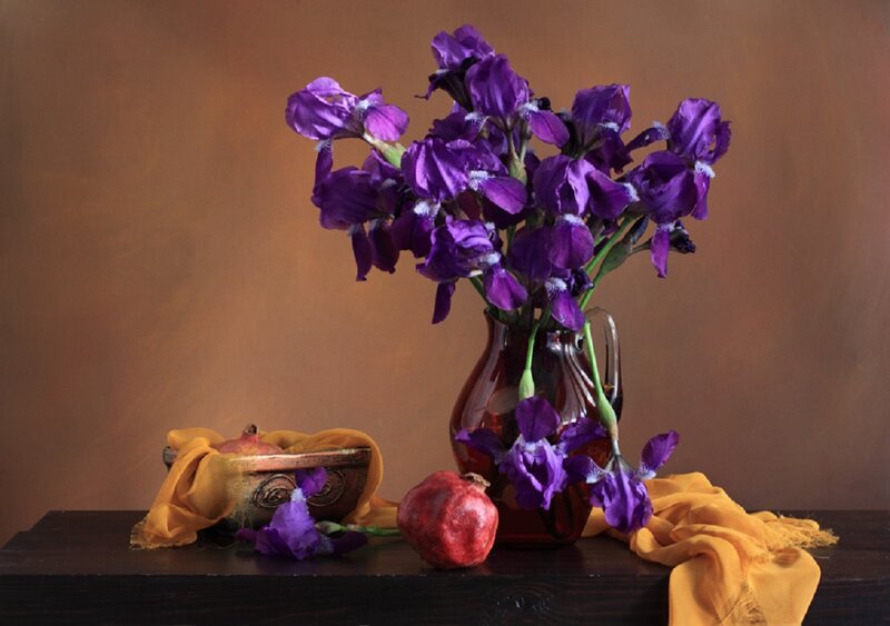 Purple Irises in Vase — Calm, Photograph