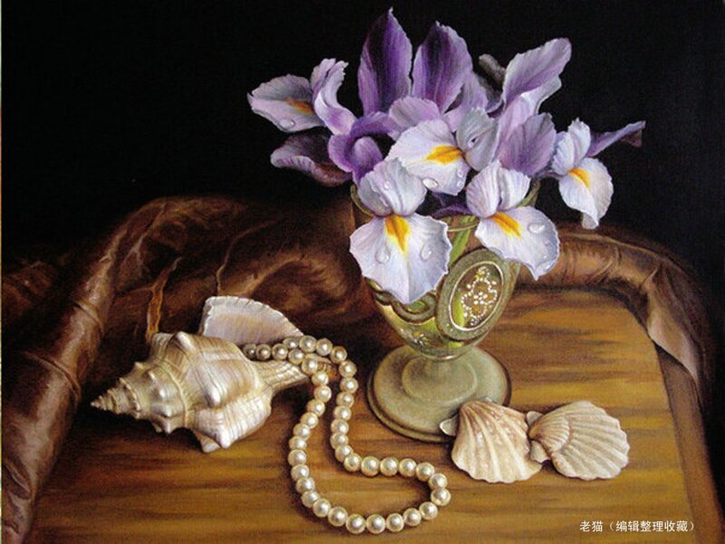 Purple Irises in Vase — Dramatic