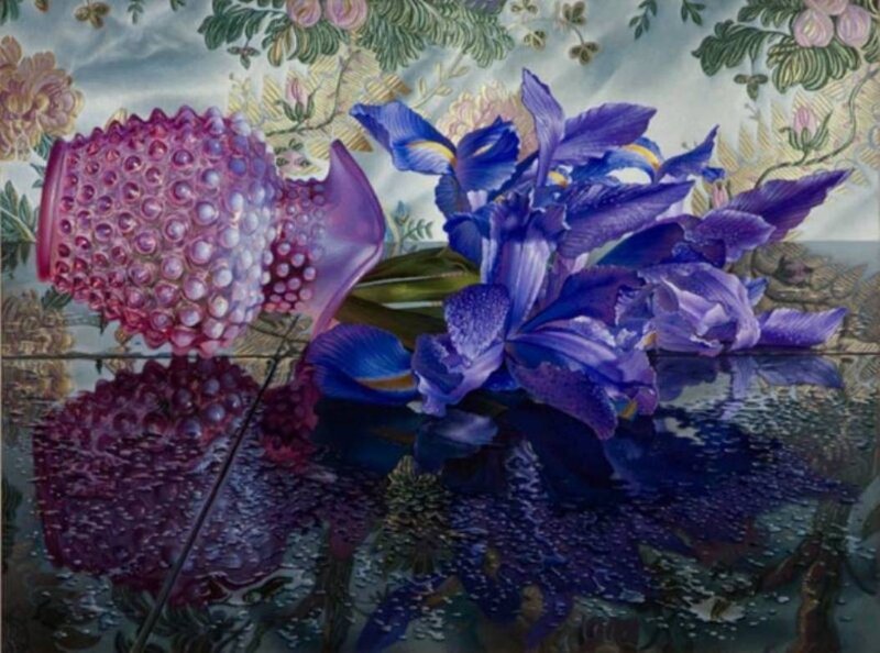 Purple Irises in Vase — Serene, Painting