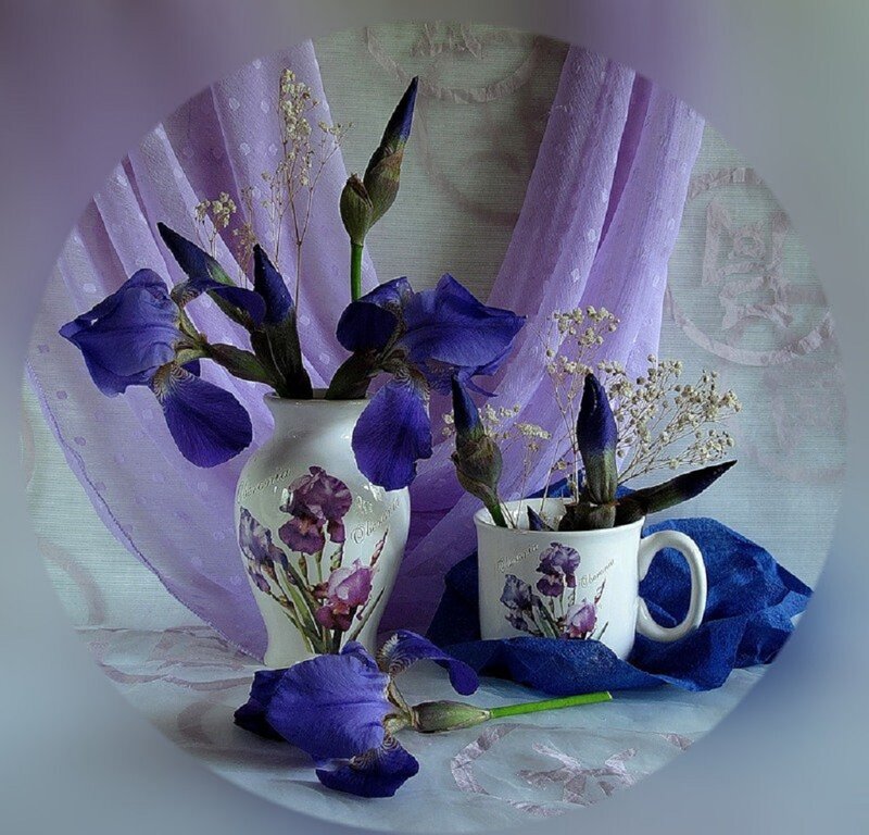 Purple Irises in Vases