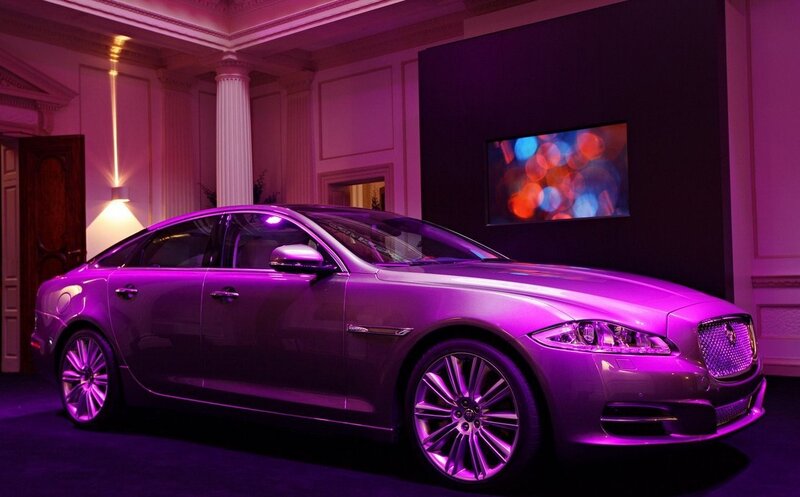 Purple Jaguar in a showroom
