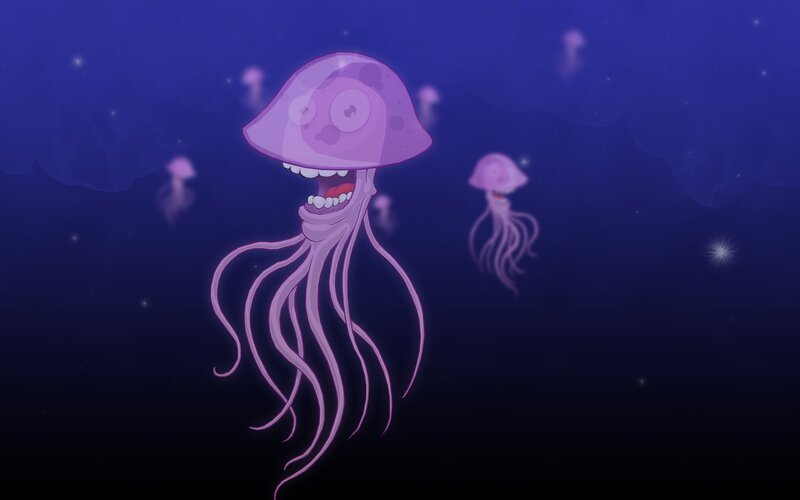 Purple Jellyfish — Serene, Night, Digital Art, Ocean
