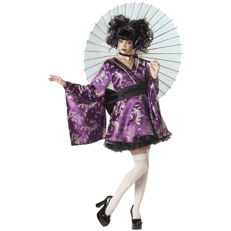 purple kimono costume with parasol