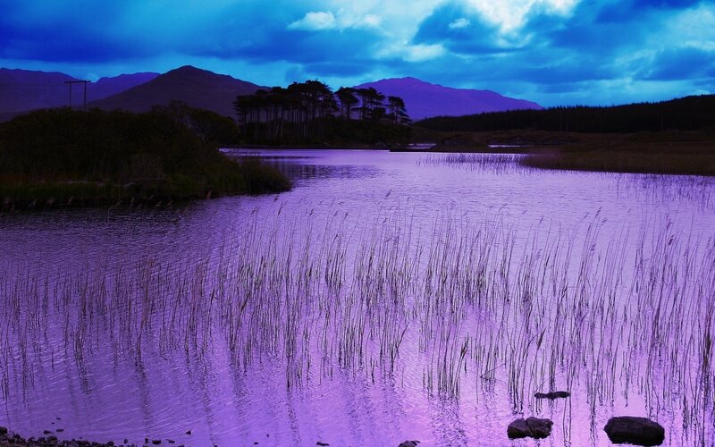 Purple Lake at Dusk — Dramatic, Night, Photograph, Mountains