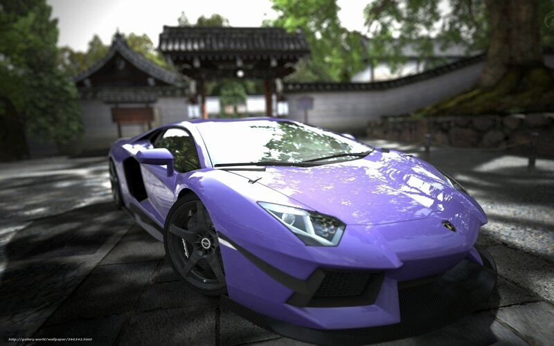 Purple Lamborghini in a temple