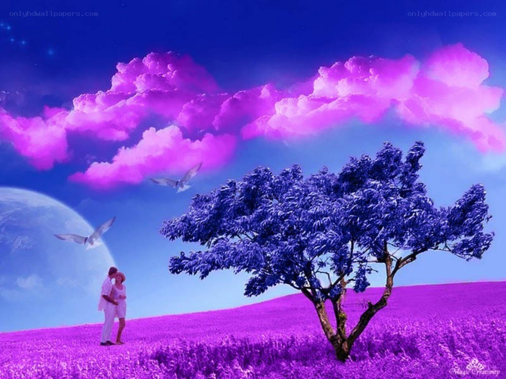 Purple landscape with couple