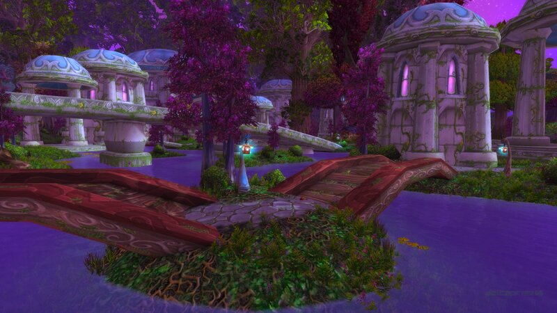Purple-leafed Trees and Stone Structures
