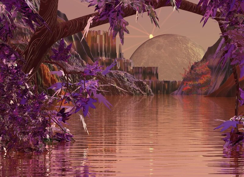 Purple-leafed Trees by Lake