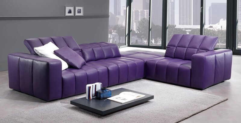 Purple leather sectional sofa