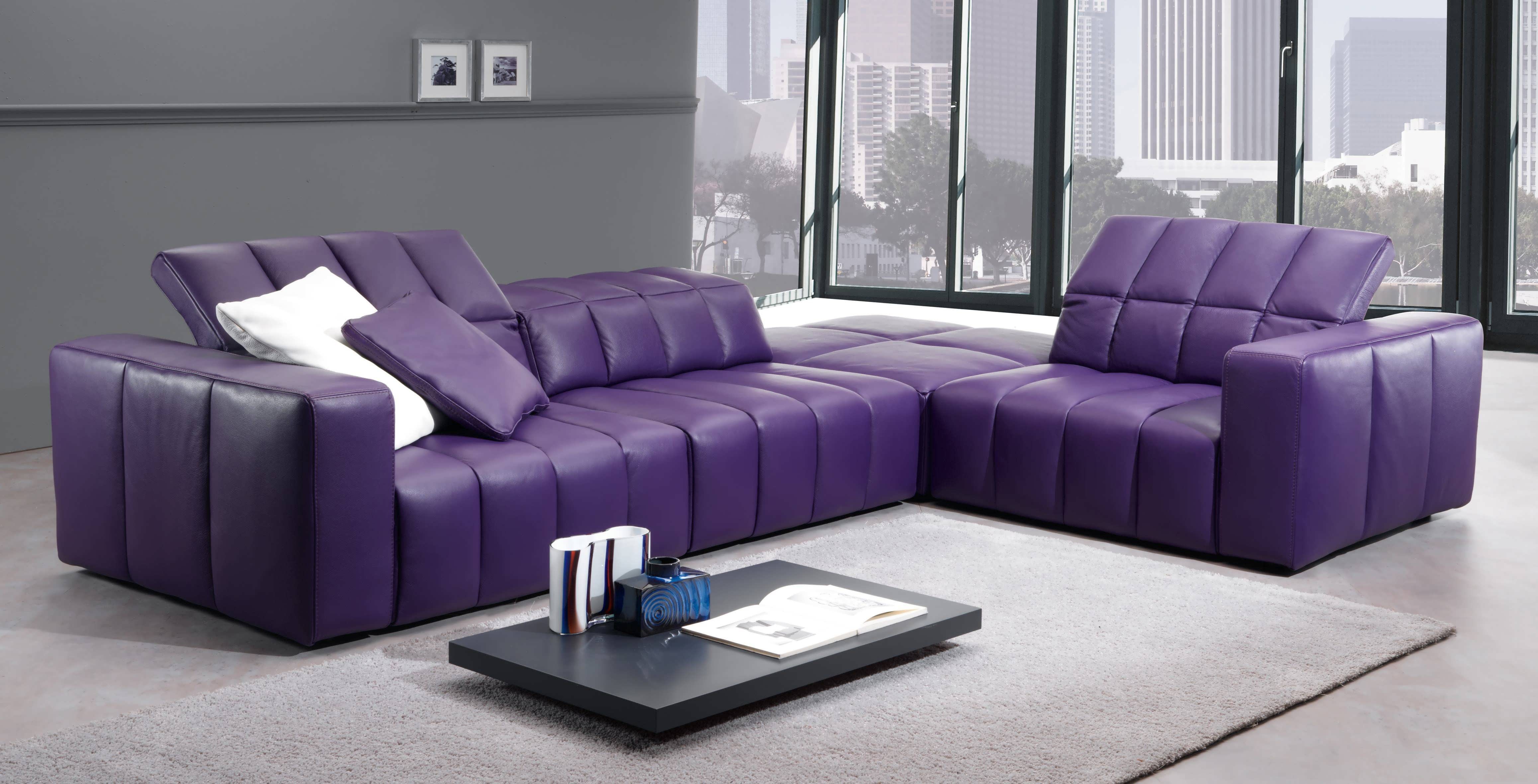Purple leather sectional sofa