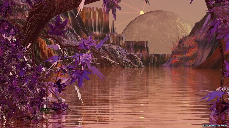 Purple-leaved Trees by Lake — Purple