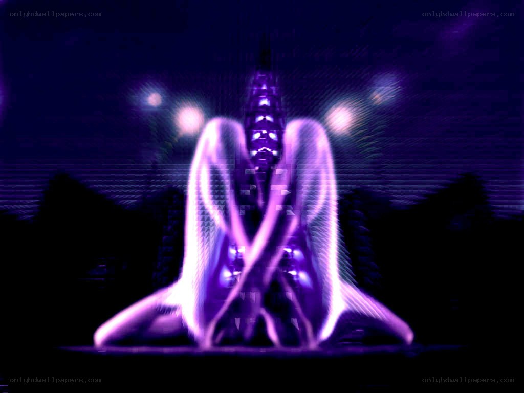 purple light sculpture at night