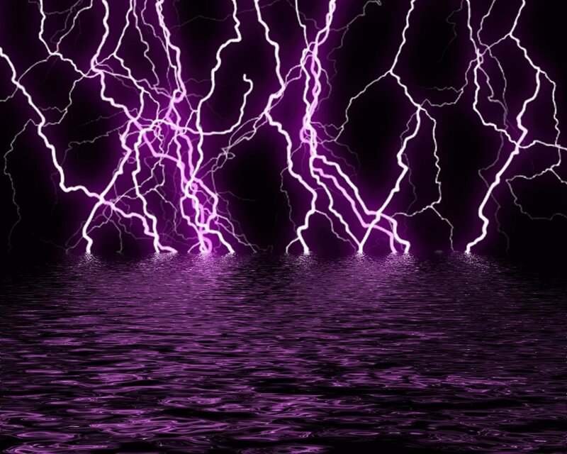 Purple lightning over water