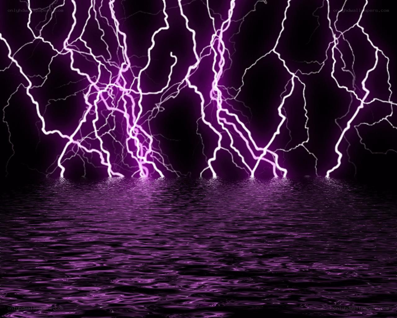 Purple lightning over water