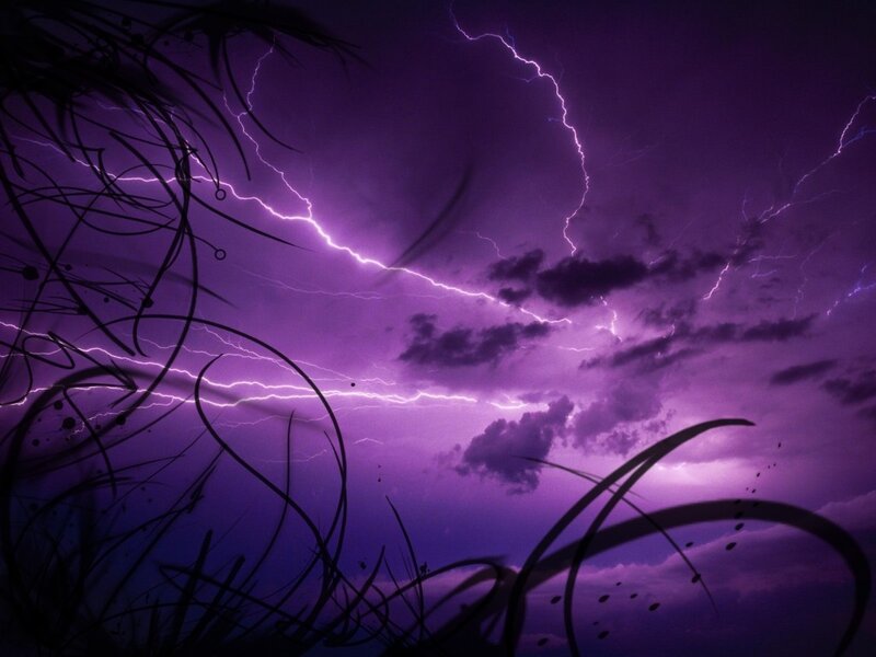 Purple Lightning Storm — Dramatic, Night, Digital Art, Clouds