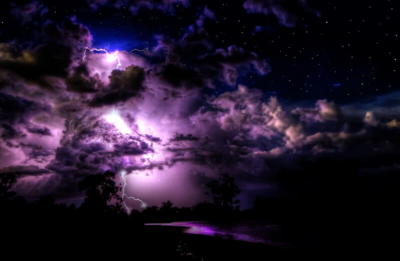 Purple Lightning Storm — Dramatic, Night, Digital Art
