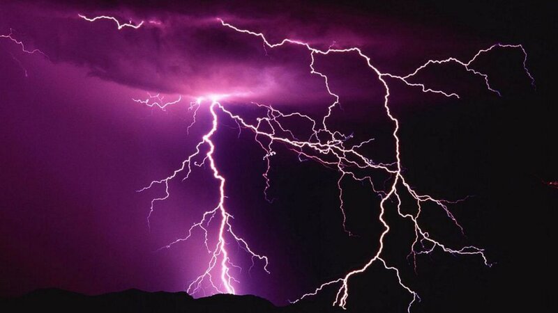 Purple Lightning Storm — Dramatic, Night, Photograph, Clouds, Mountains