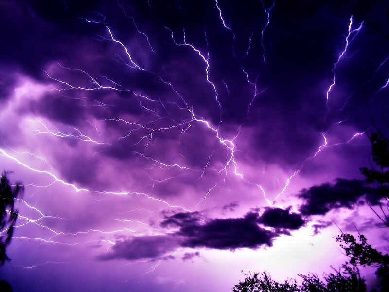Purple Lightning Storm — Dramatic, White