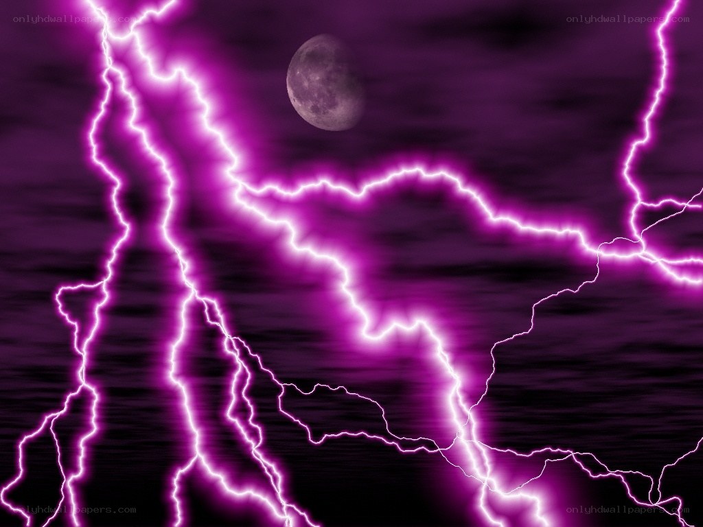 Purple lightning storm with moon