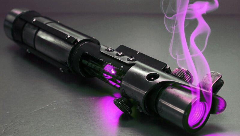 purple lightsaber with smoke
