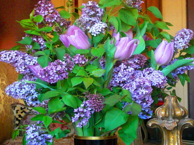Purple Lilac and Tulip Bouquet