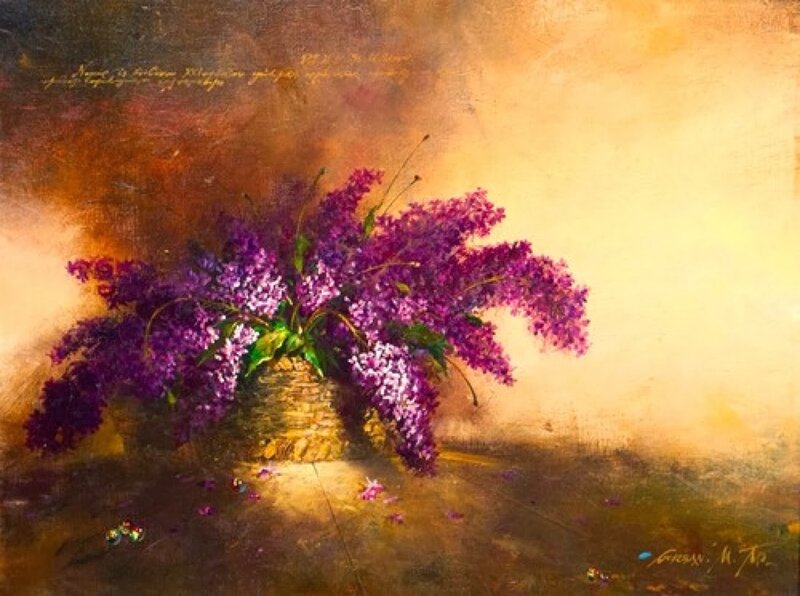 Purple Lilac Bouquet — Dramatic, Painting