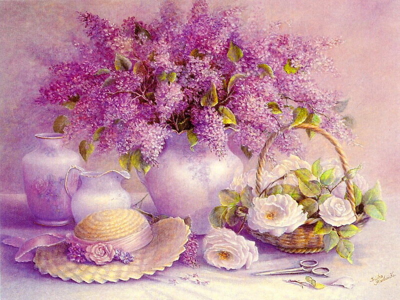 Purple Lilac Bouquet — Serene, Painting