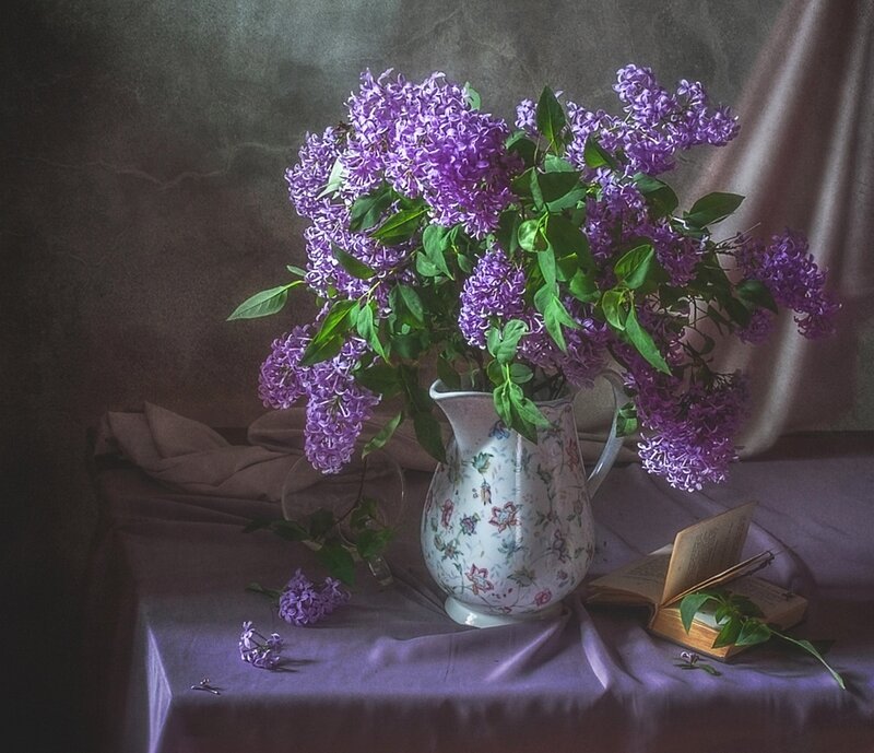 Purple Lilac Bouquet — Serene, Painting, Vase