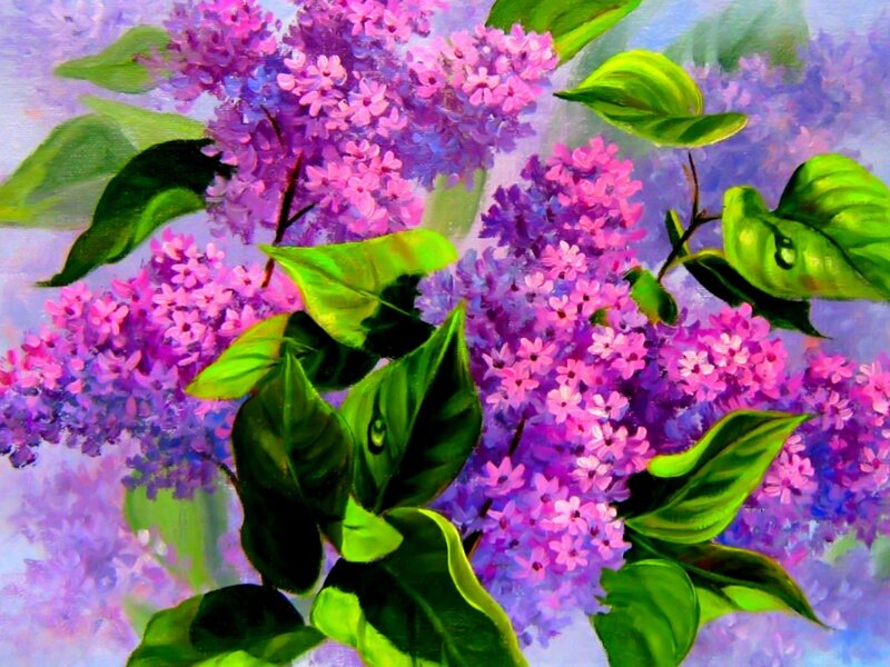 Purple Lilac Flowers — Calm, Spring, Painting