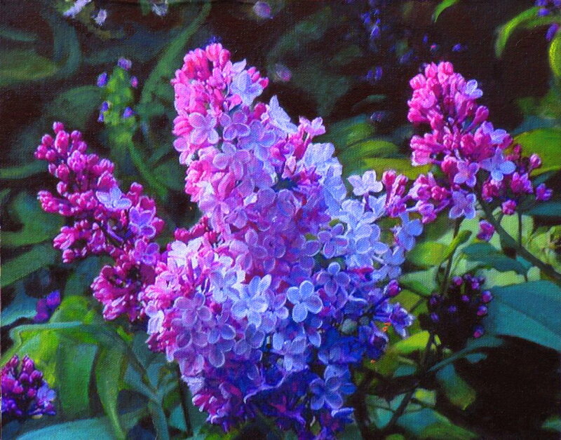 Purple Lilac Flowers — Serene, Spring, Painting, Green Leaves