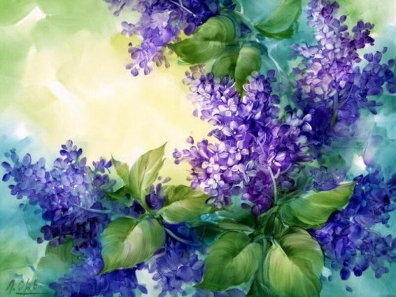 Purple Lilac Flowers — Serene, Spring, Painting
