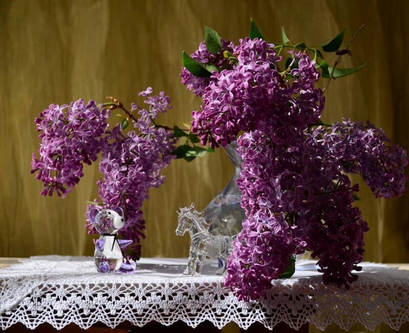 Purple Lilac Flowers — Serene, Spring, Photograph, Glass Figurines