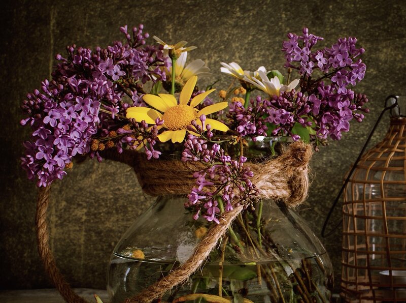 Purple Lilacs and Daisies