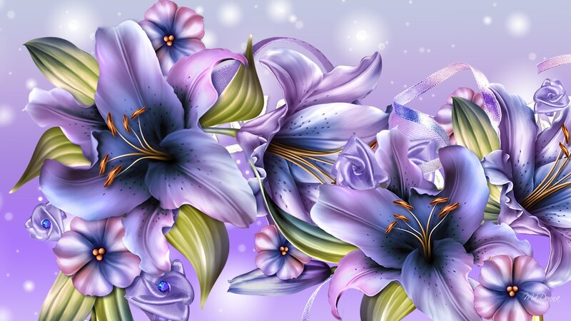 Purple Lilies and Flowers